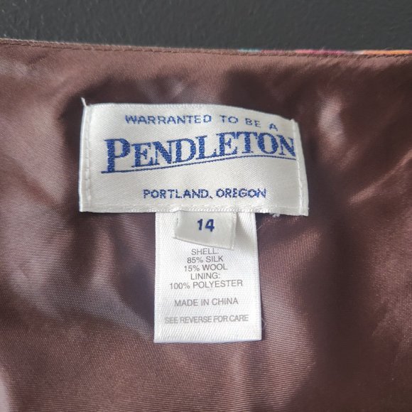 Vintage Pendleton Silk Floral Midi Skirtโ Brown Pink A Line Wool Women's Size 14 - Picture 11 of 14